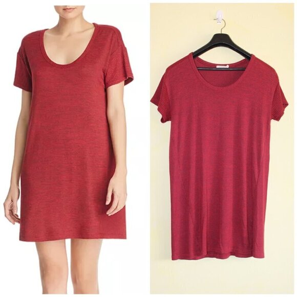 Rag & Bone Clara Mixed-Texture T-Shirt Mini Dress Size Medium Burgundy - Picture 1 of 9